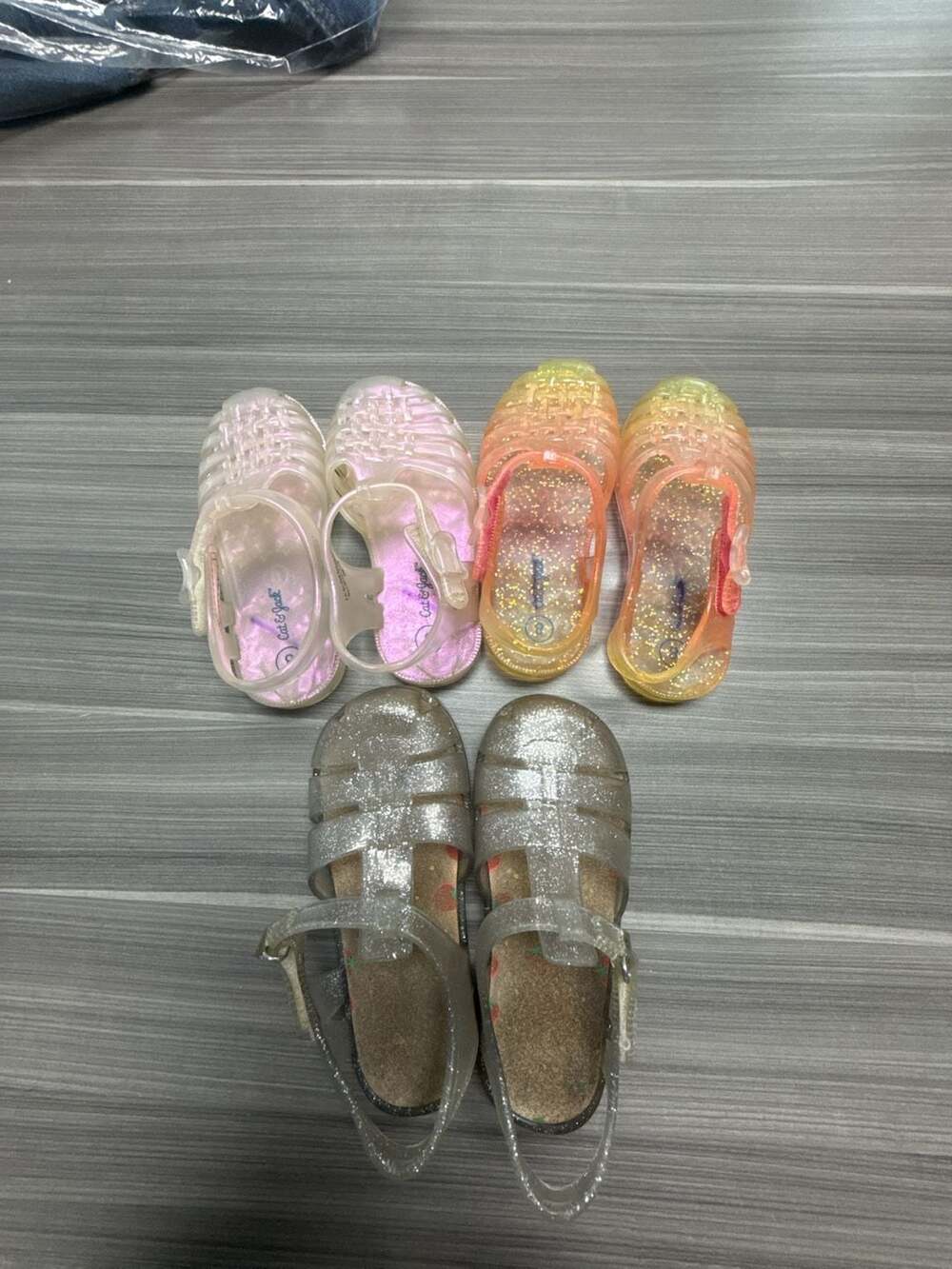 Three pairs of toddler, jelly, sandals